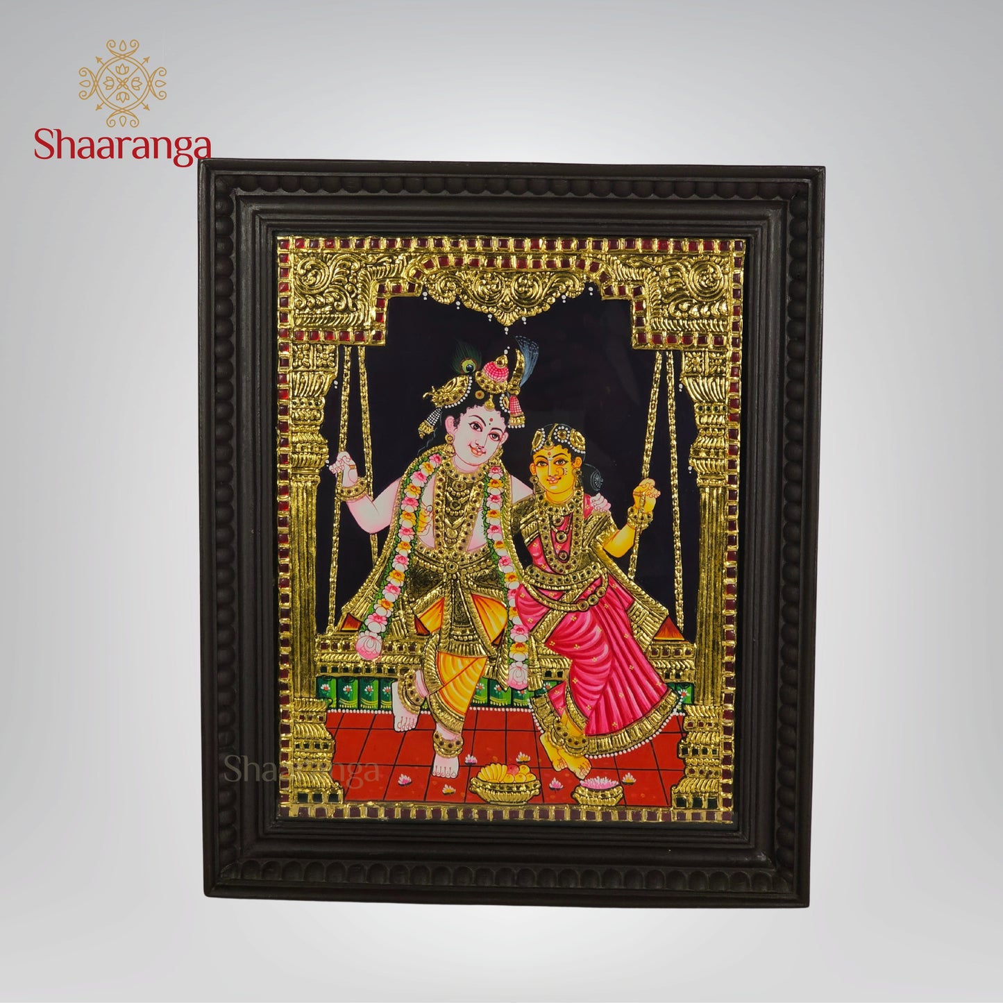 18x15 Inches Radha Krishna Tanjore Painting with 22k Gold work.