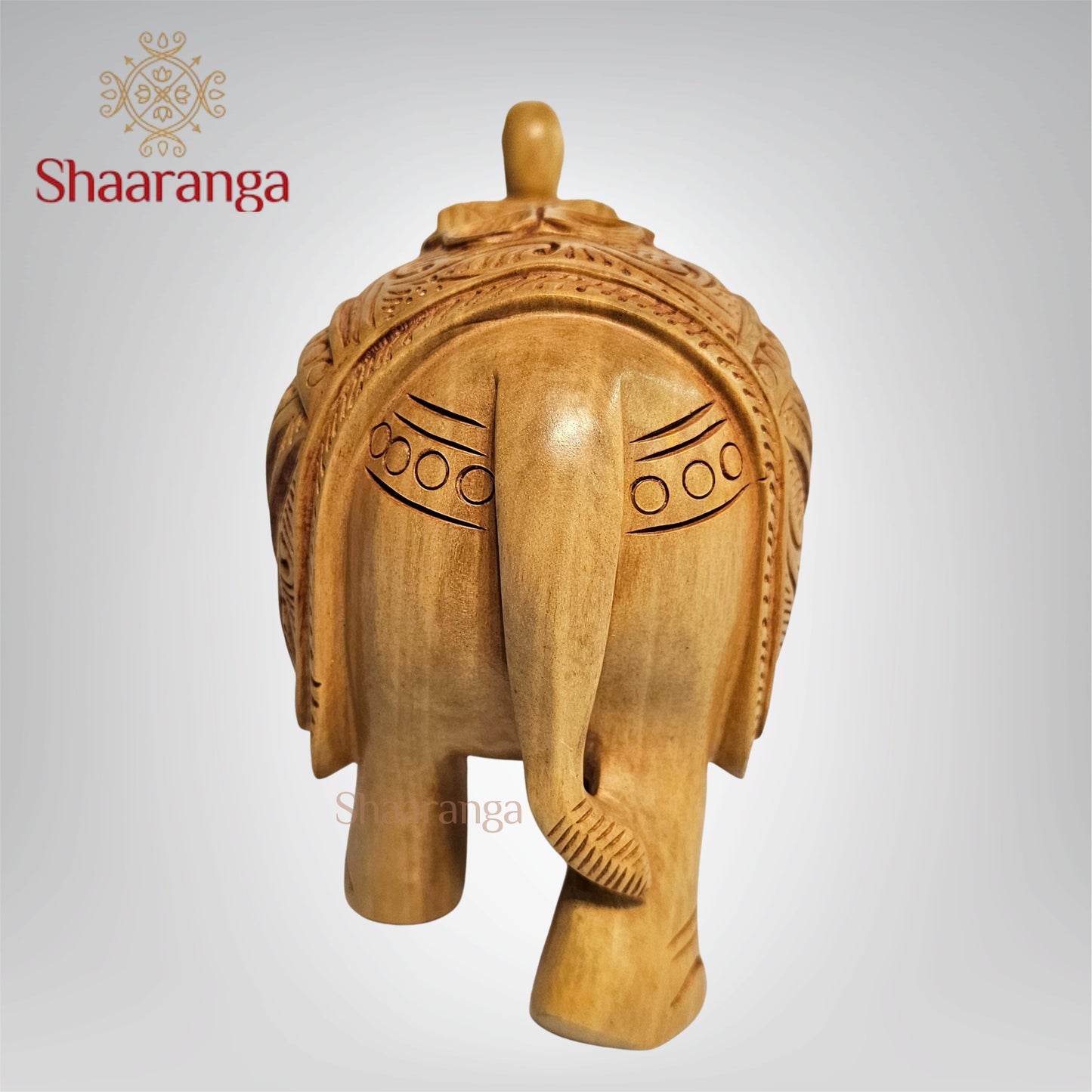 5.5 Inches Wooden Elephant with Carving – A Compact Expression of Traditional Art