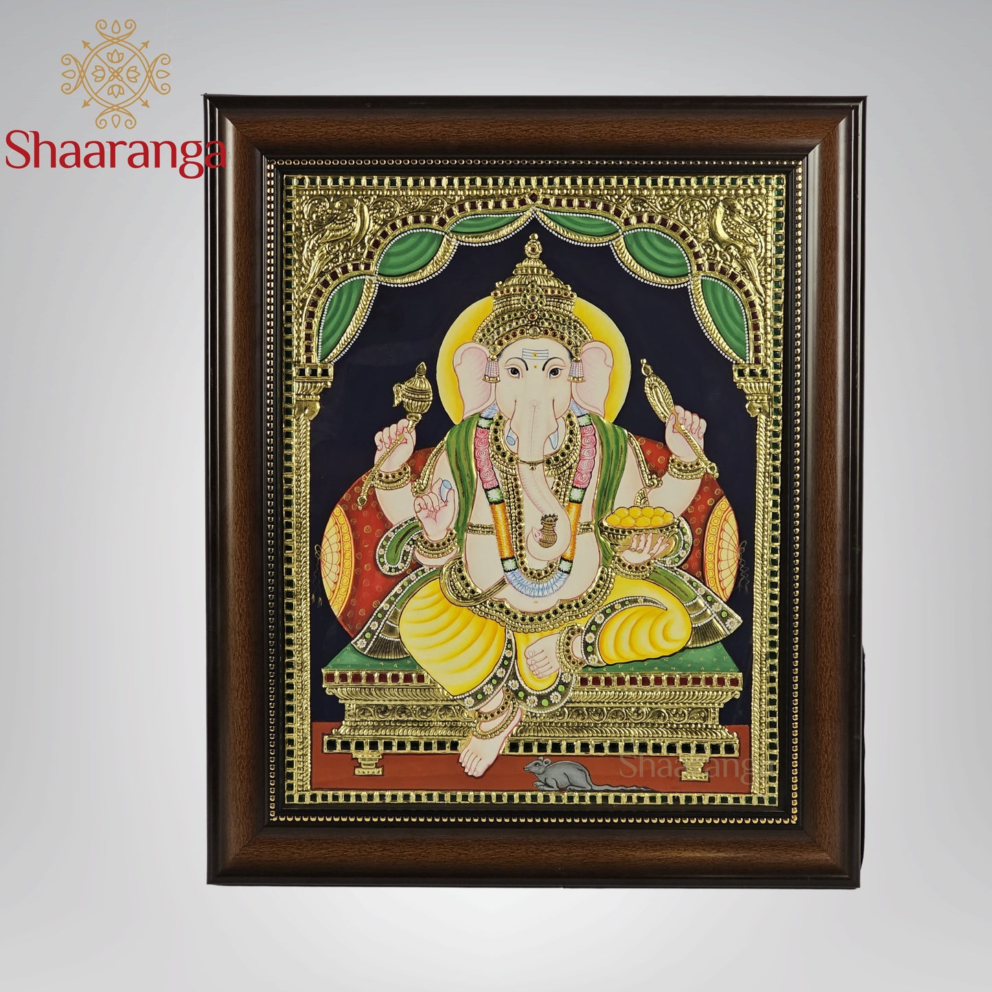 18x15 Inches Ganesha Tanjore Painting with 22K Gold Work