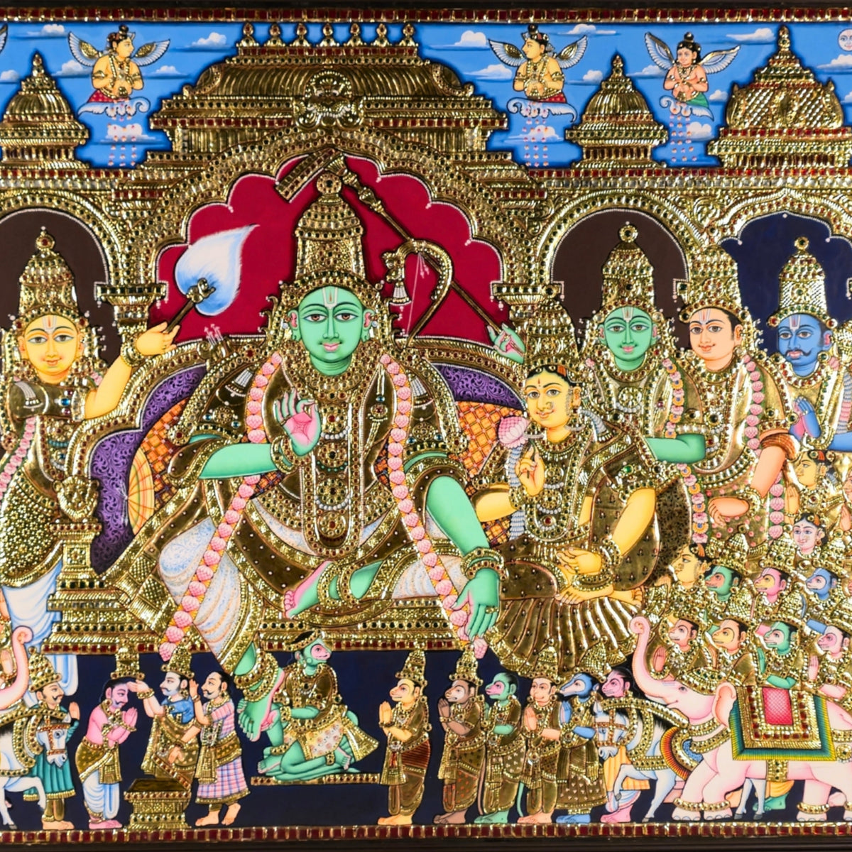 42 Inches Sri Rama Pattabhishekam – Grand Tanjore Painting | Shaaranga Exclusive