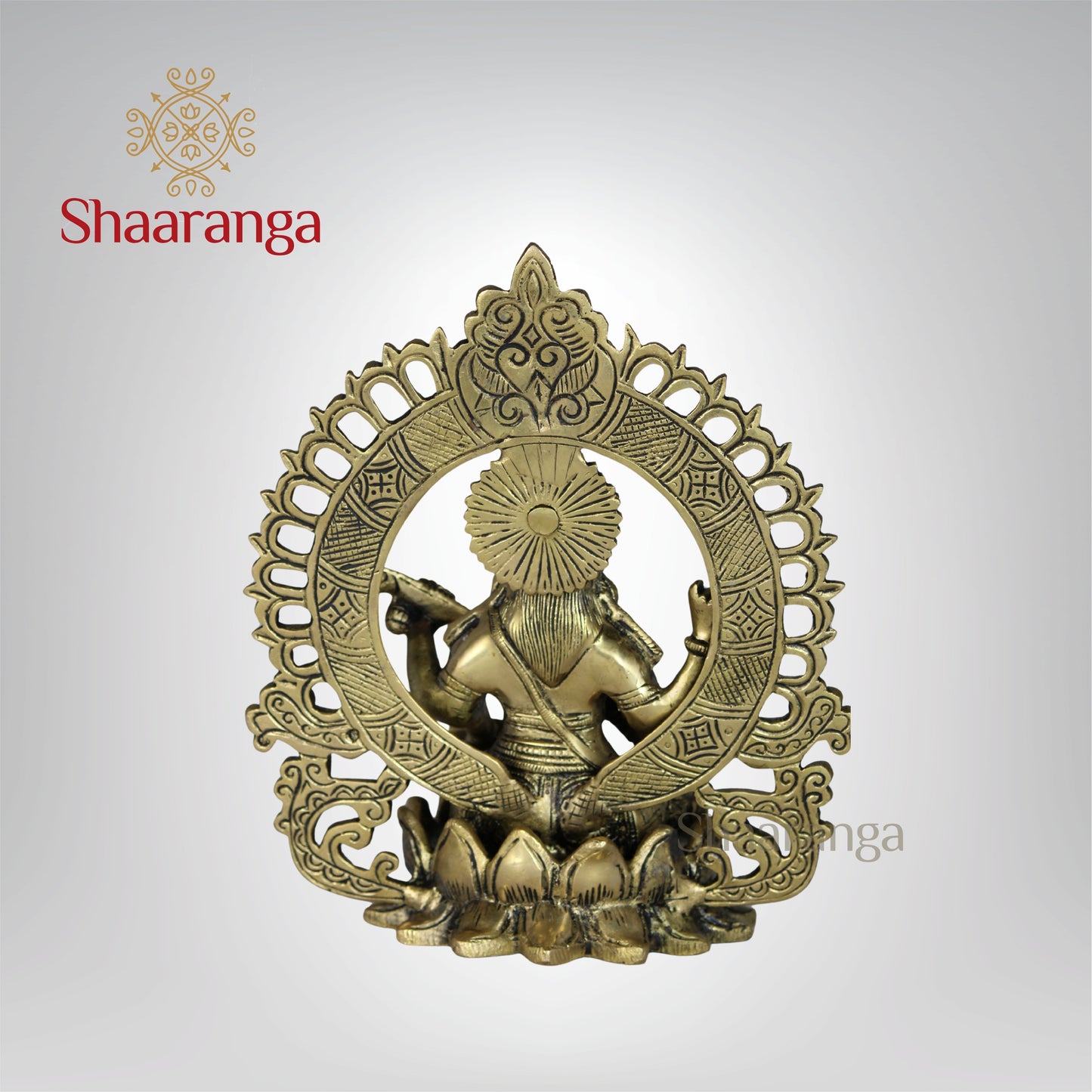 9.5 Inches Brass Lotus Saraswathi devi idol with Arch