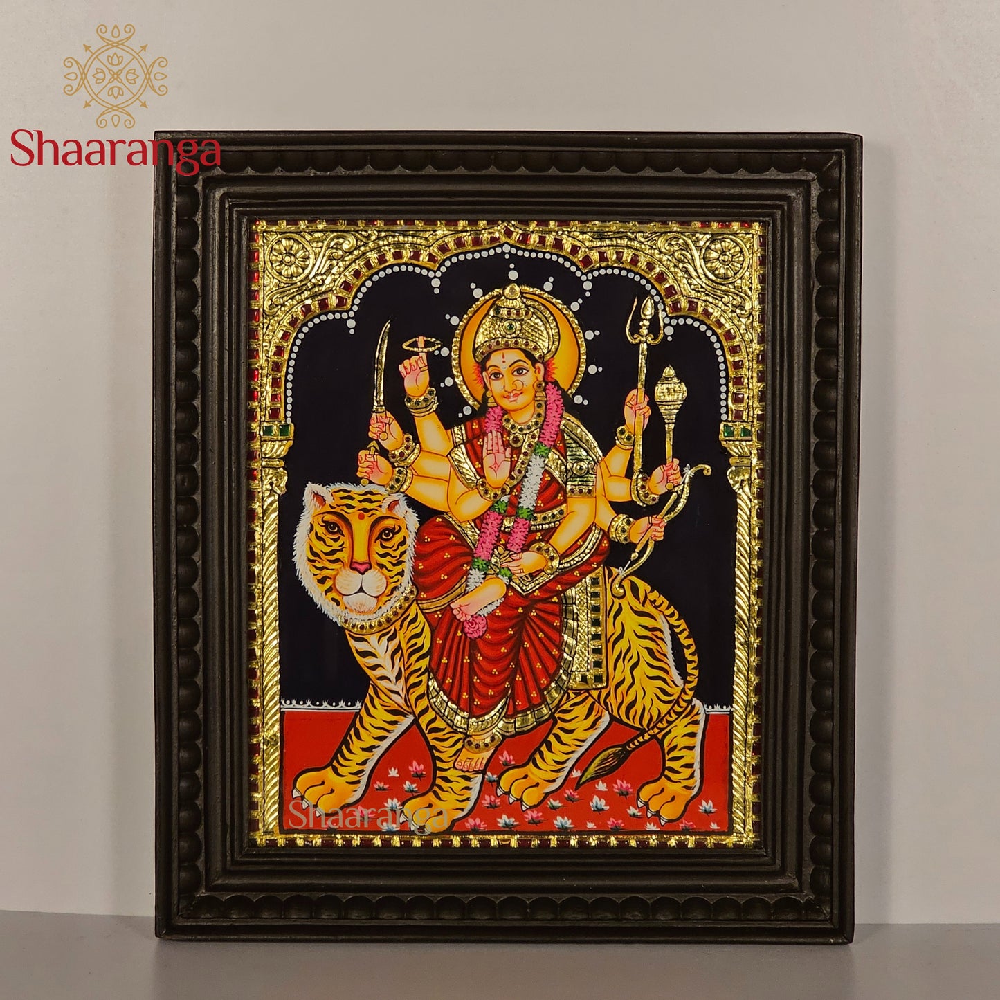 14x12 Inches Durga Devi Tanjore Painting with 22K Gold work