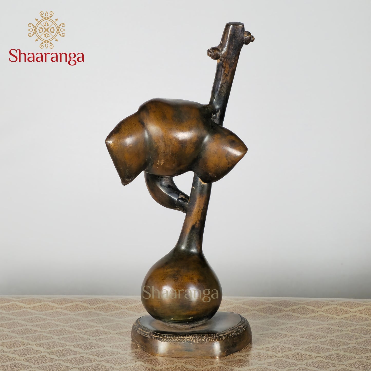 12 Inches Brass Veena Ganesh - Handcrafted Musical Deity Idol