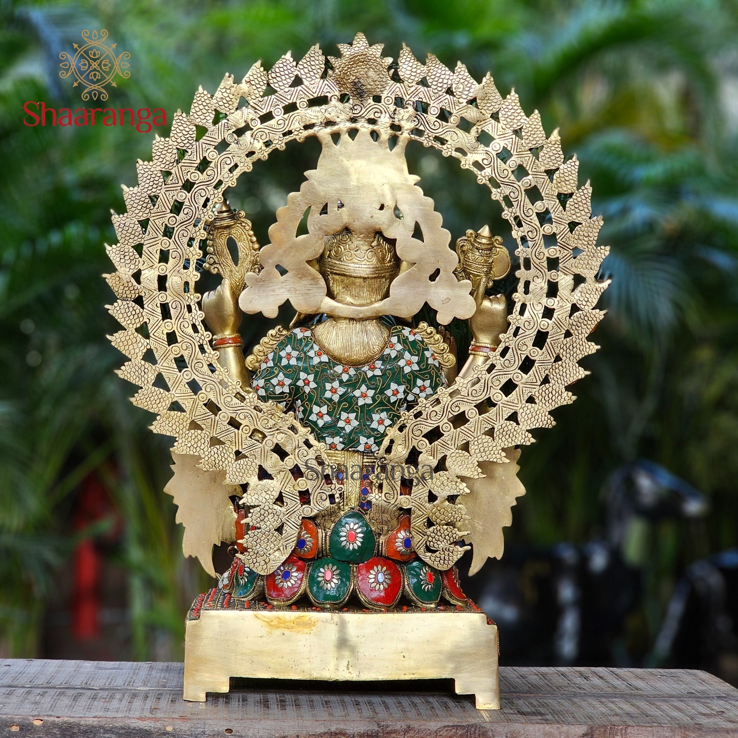 29 Inches Brass Ganesha Idol with Arch with Stone work.