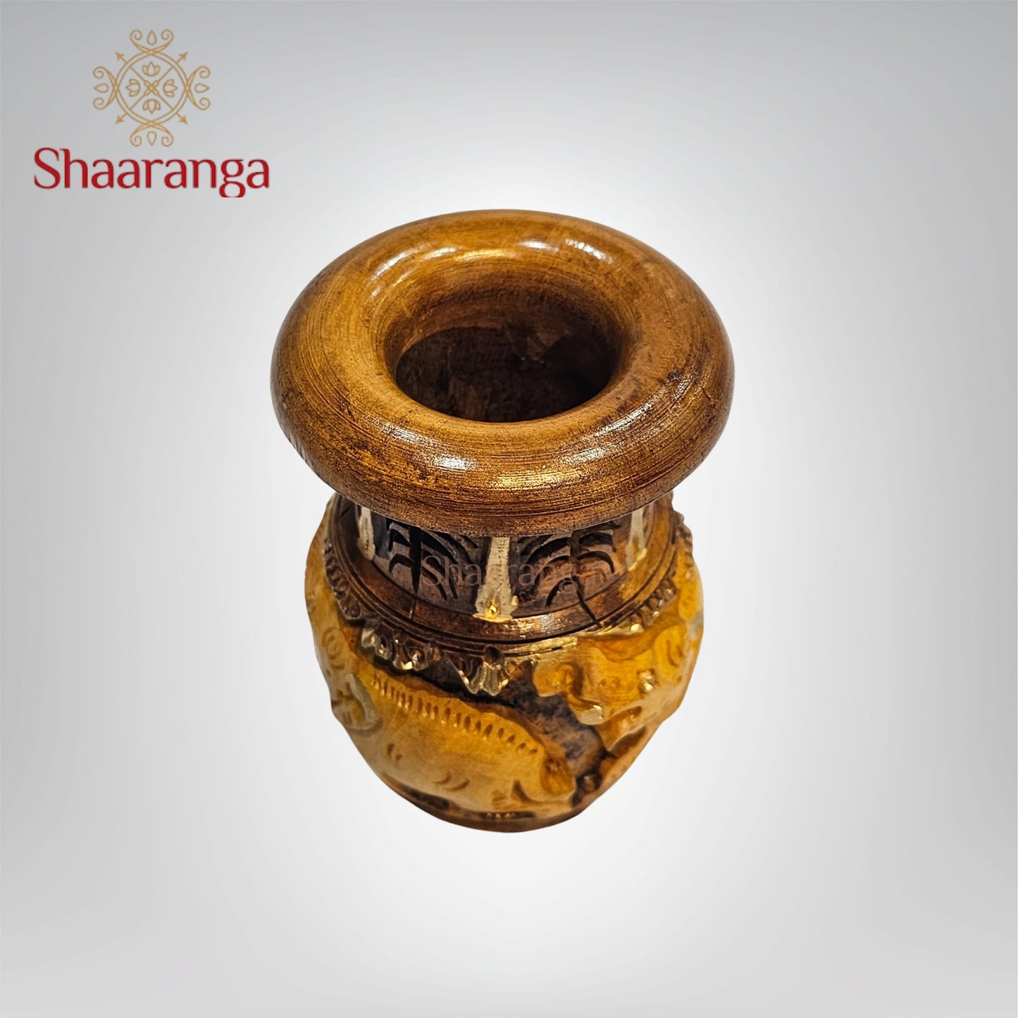 5.5 Inches Wooden Pen Stand with Shikar Design