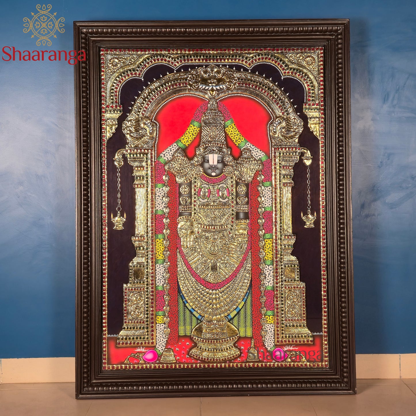 42x31 Lord Venkateshwara Swamy – Majestic Tanjore Painting with 22k Gold Work