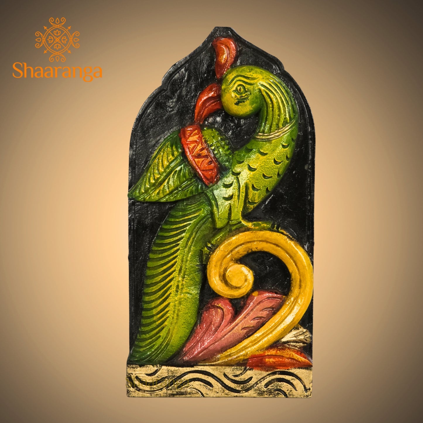 A 12-inch wooden painted parrot wall decorative panel