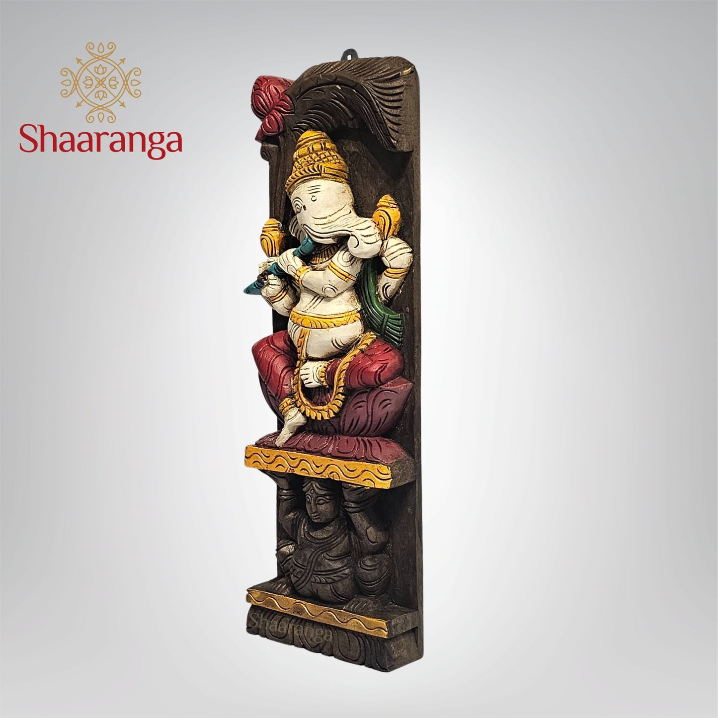 18.5 Inches Wooden Flute Ganesha Panel