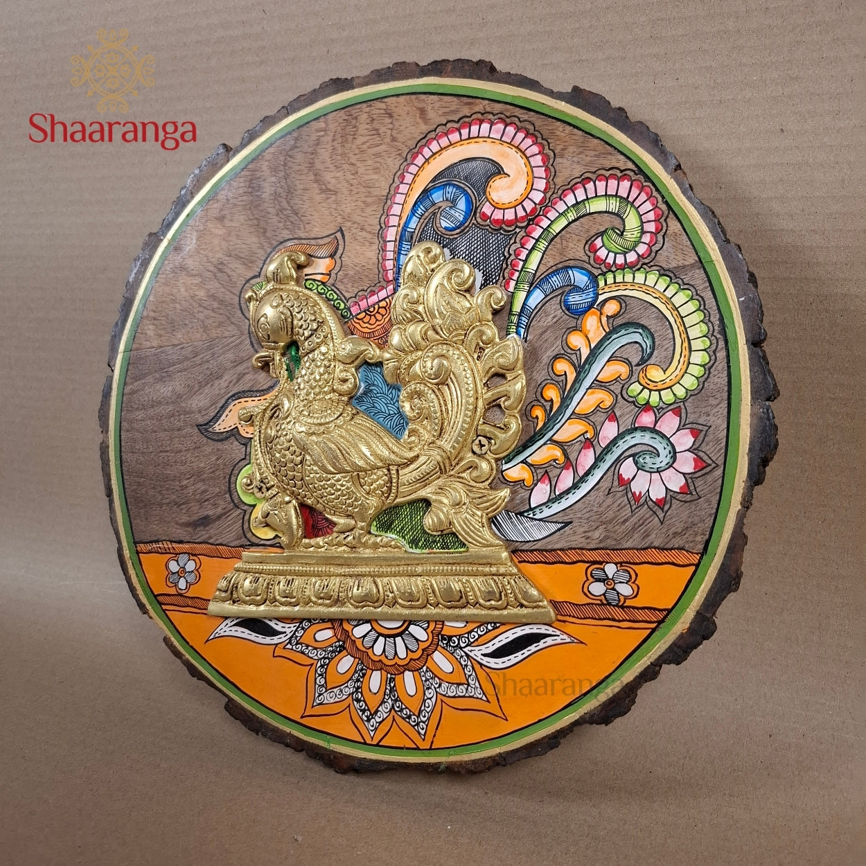 12 Inches Brass Annapakshi With Round Wooden Frame