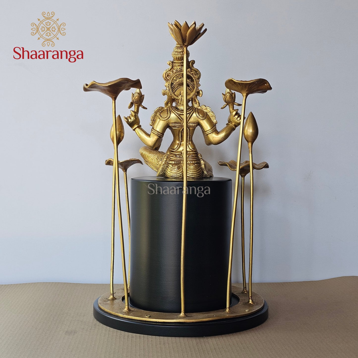 19 Inches Brass Lakshmi Devi in Lotus Aura | Contemporary Sacred Décor Sculpture