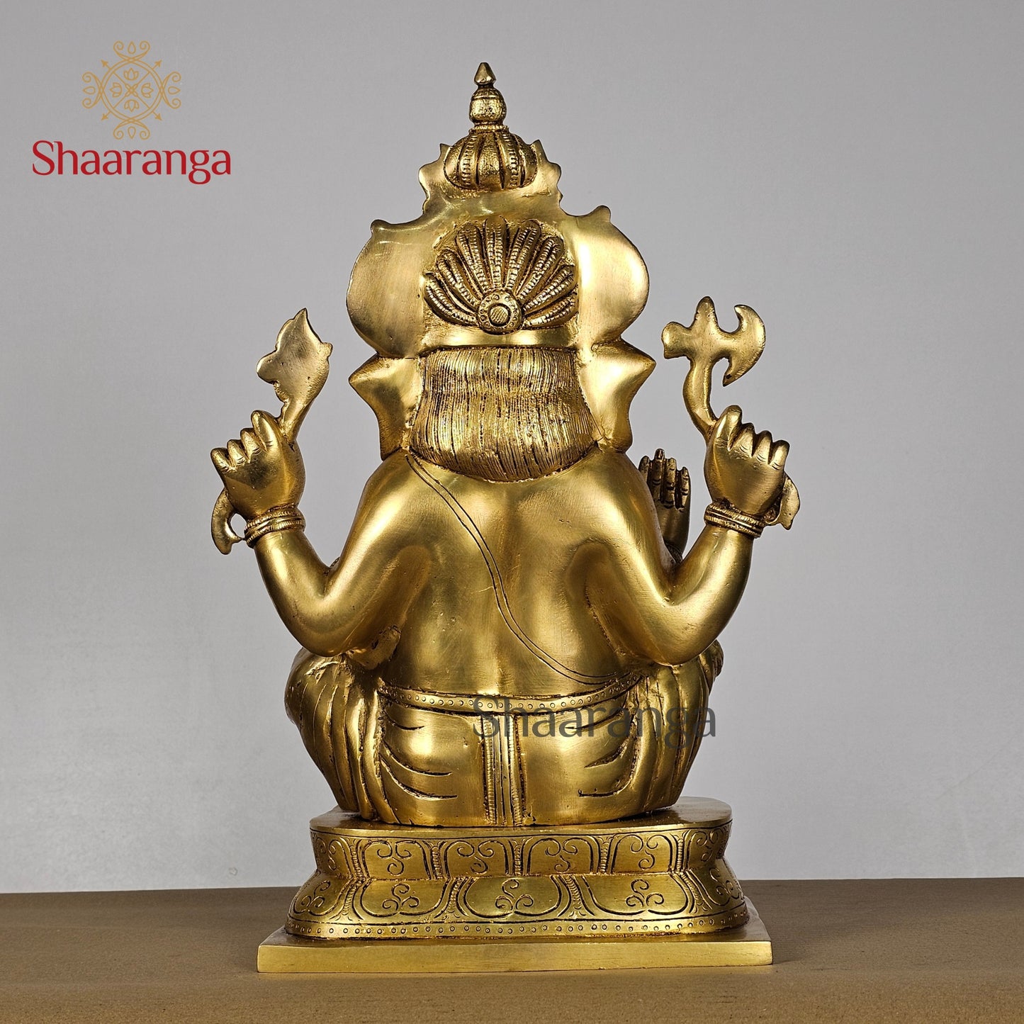 15 Inches Brass Ganesha with Crown - Right Trunk