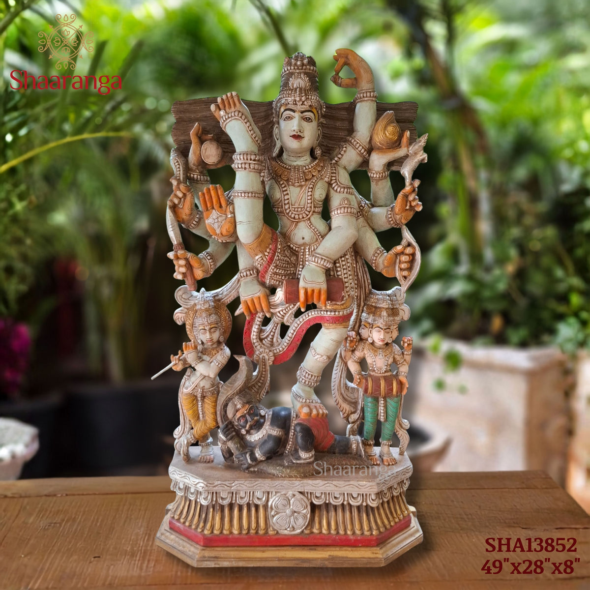 49 Inches Wooden Ten-Armed Dancing Shiva — Divine Rhythm, Extraordinary Craftsmanship