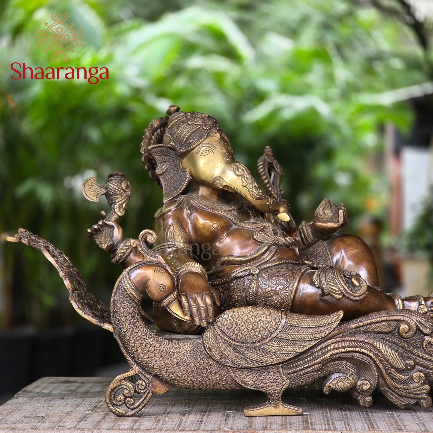 16.5 Inches Brass Ganesha On Swan With Antique Finish.