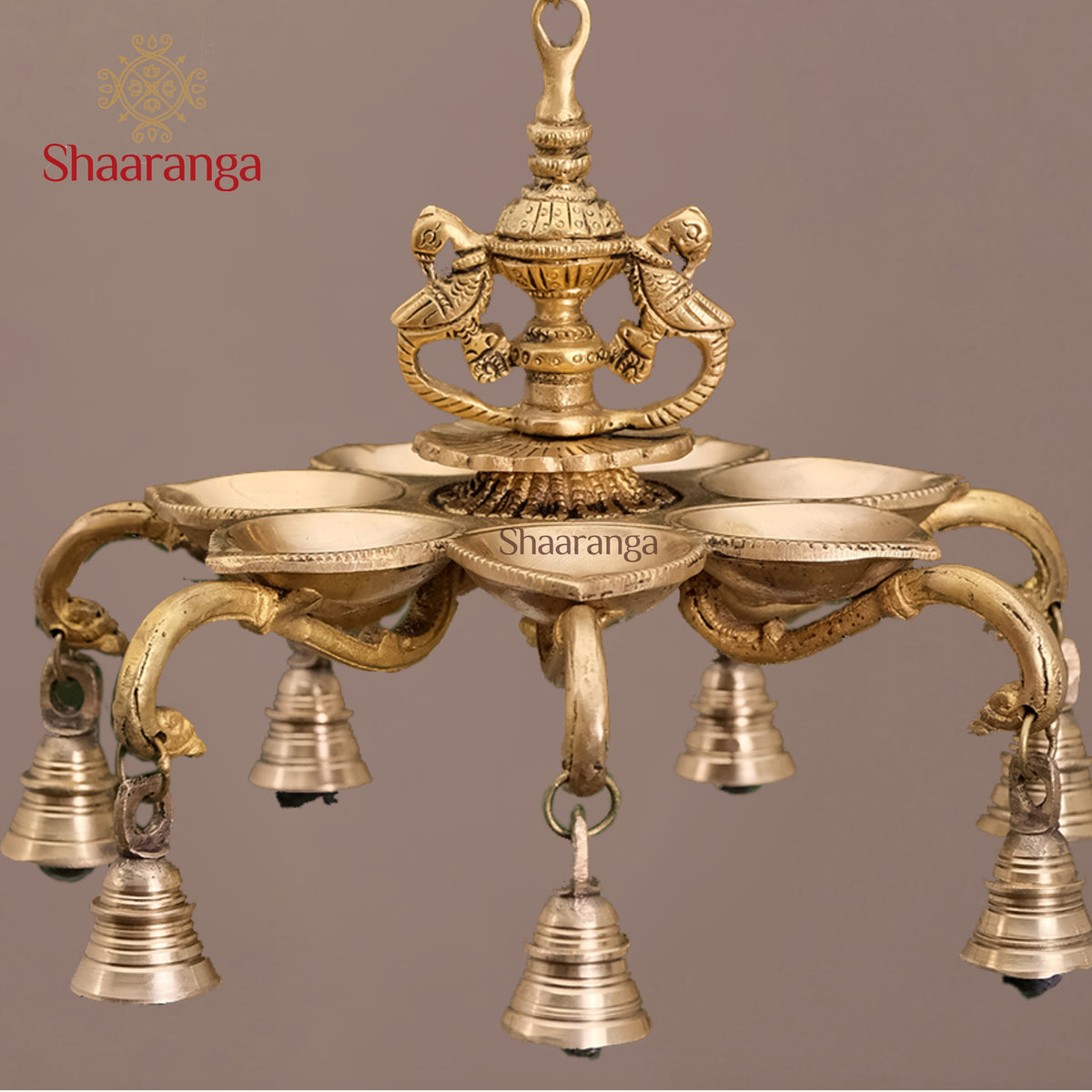 9 Inches Brass Hanging Lamp with multi diya