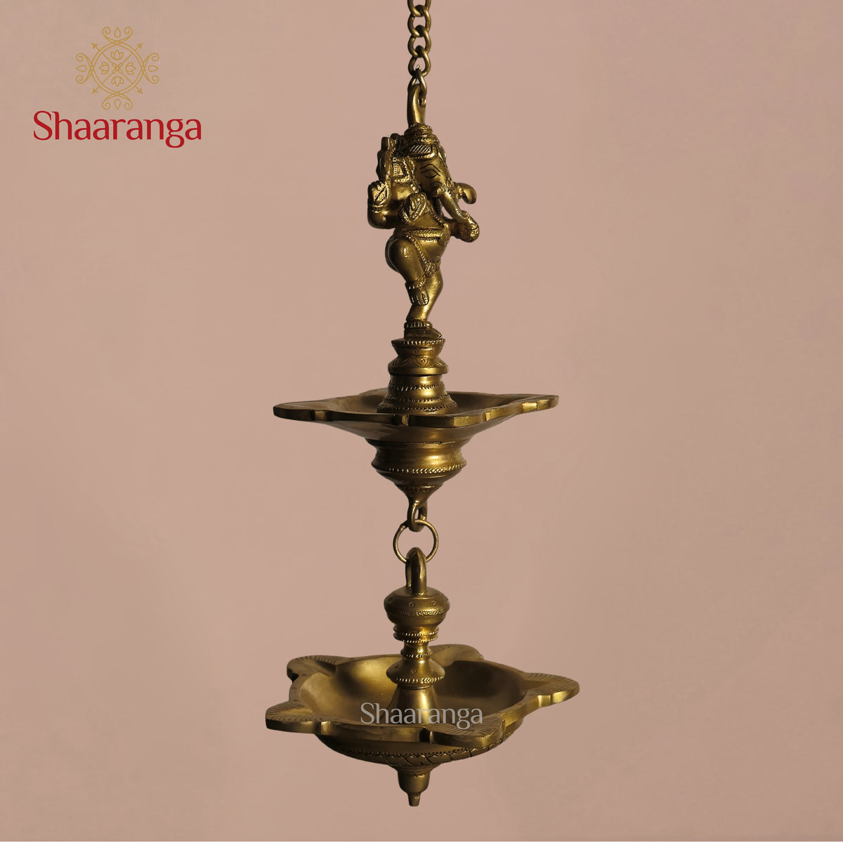 14 Inches Brass Ganesha Hanging Lamp - Double-tier lamp