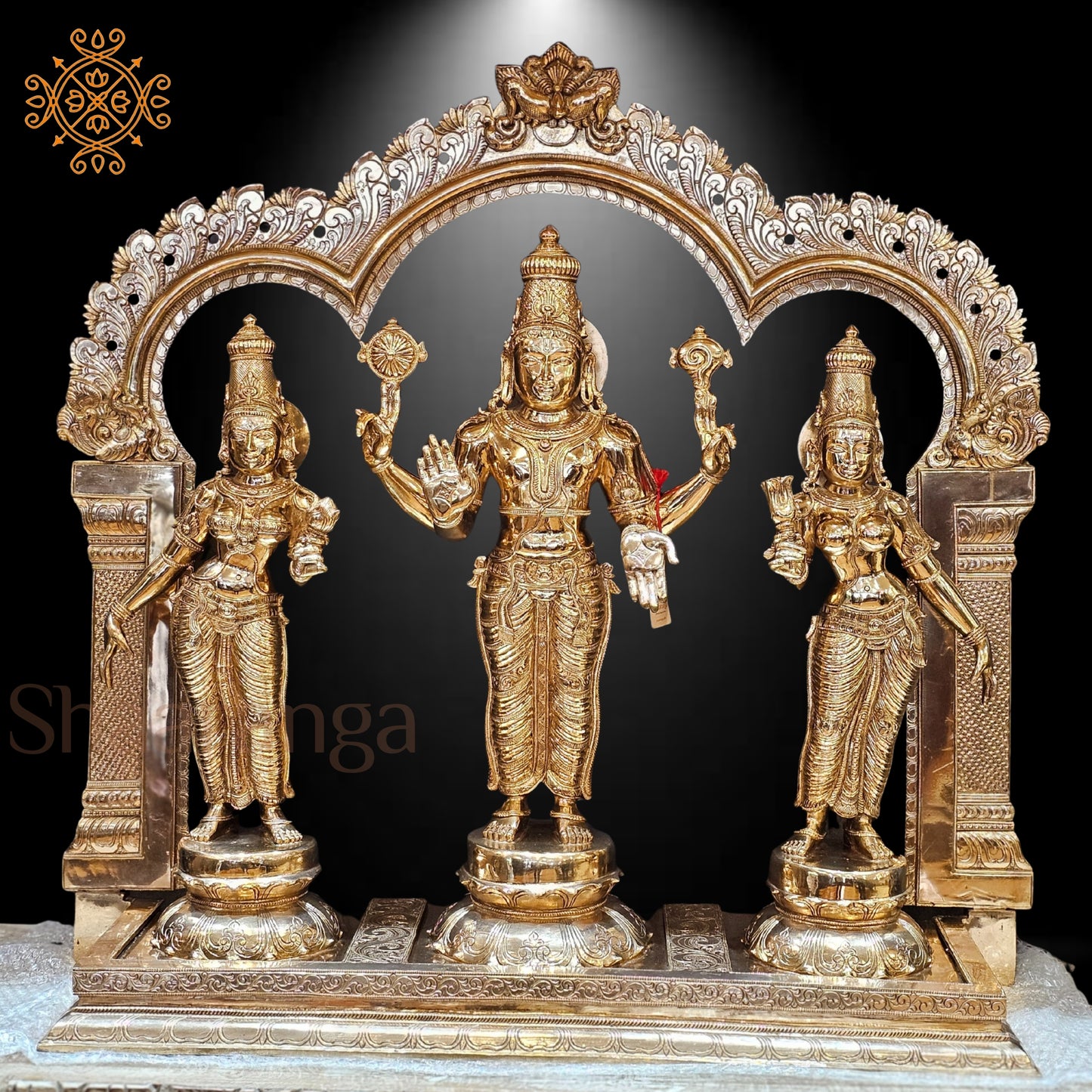 33 Inches Bronze Vishnu Murthy with Sri Devi and Bhu Devi