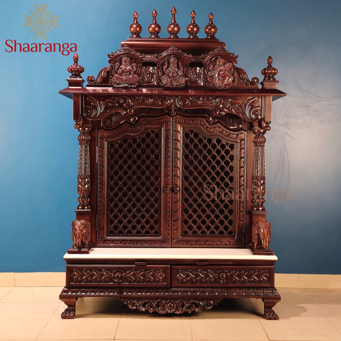 56 Inches Teak wood Pooja Mandir with doors
