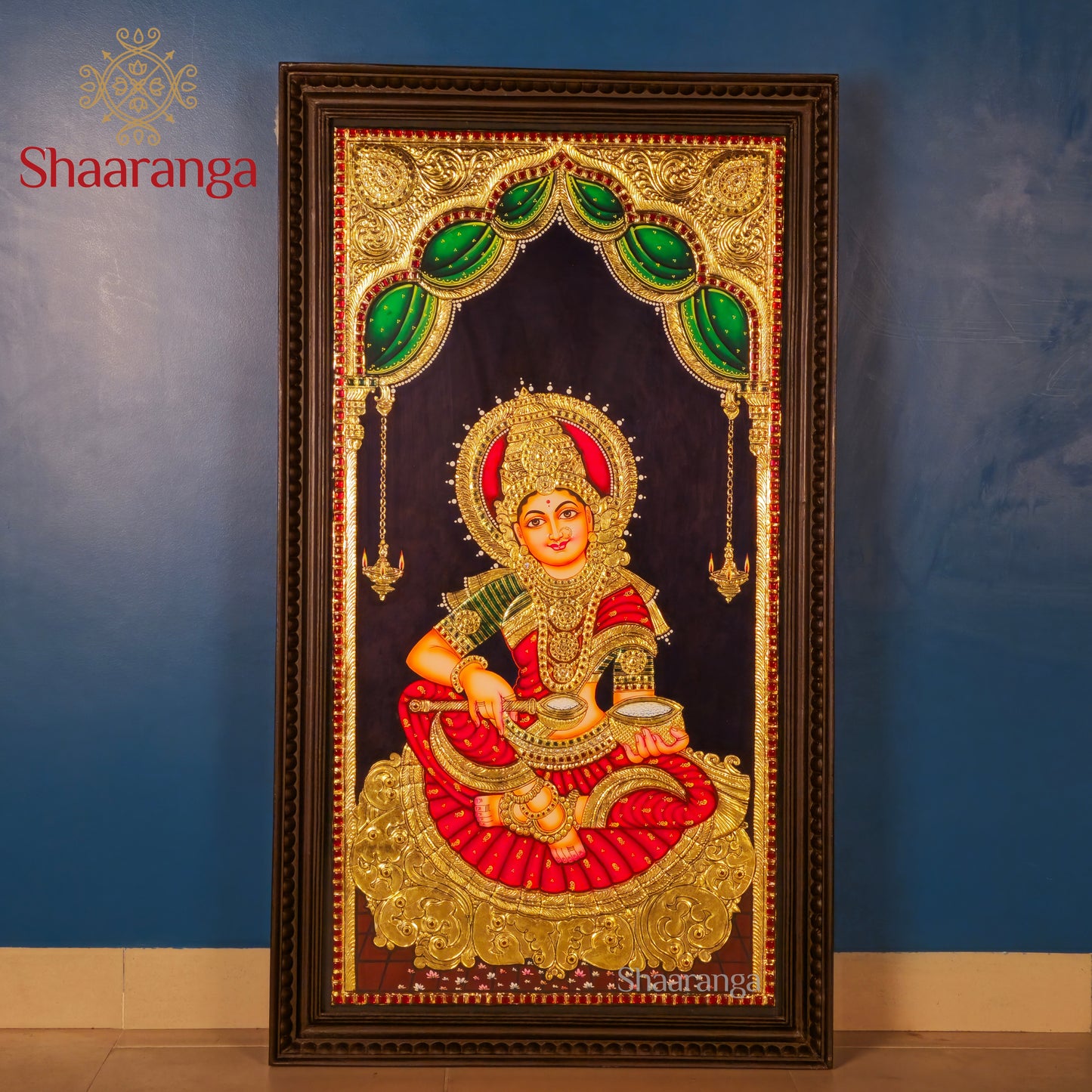 35x20 Inches Annapoorna Devi Tanjore Painting with 22K Gold Work
