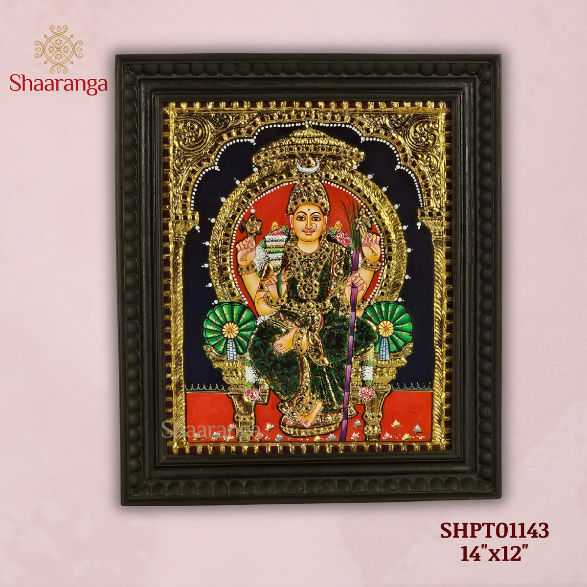 14x12 Inches Lalitha Devi Tanjore Painting with 22K Gold Work