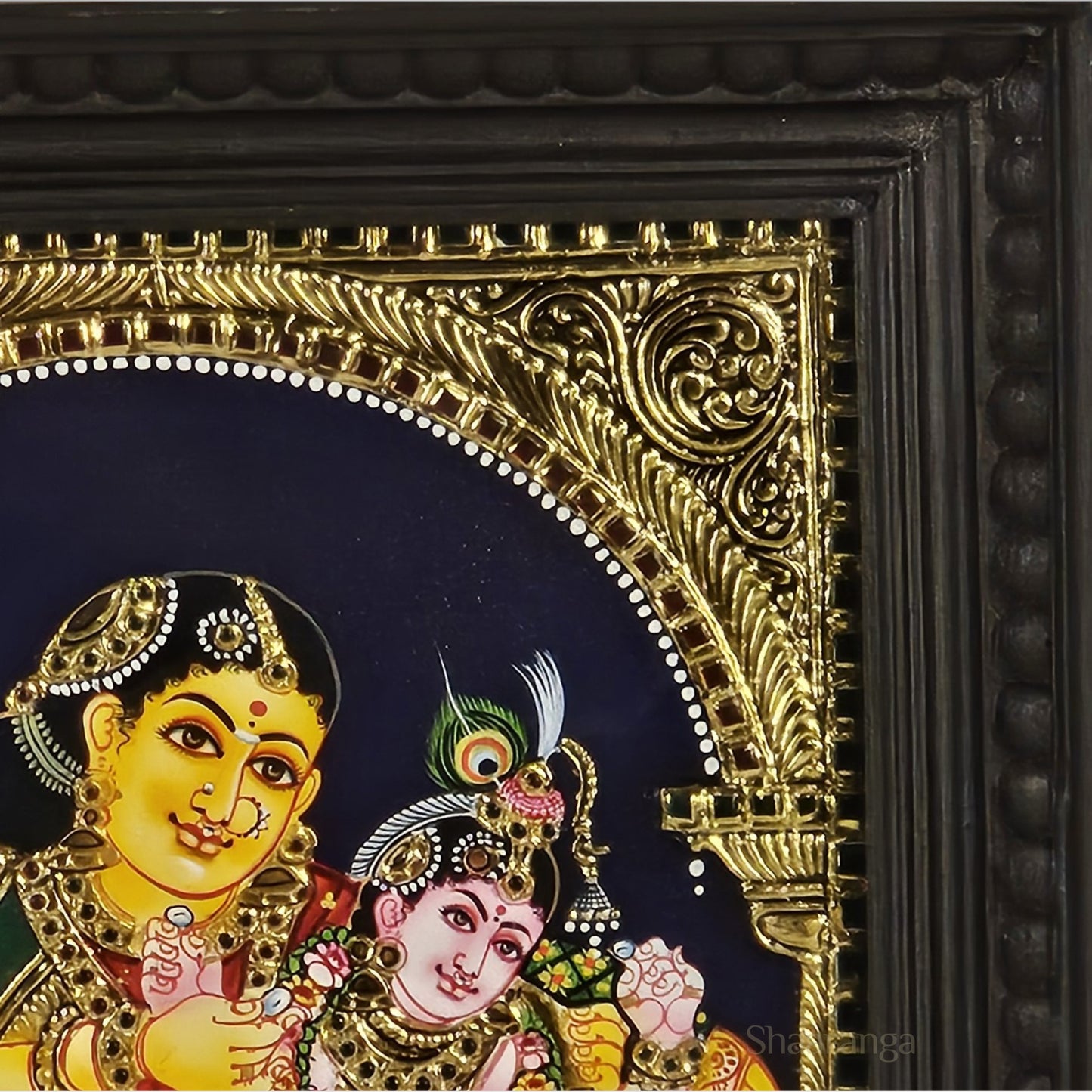 14x12 Inches Yashoda Krishna Tanjore Painting with 22K Gold Work