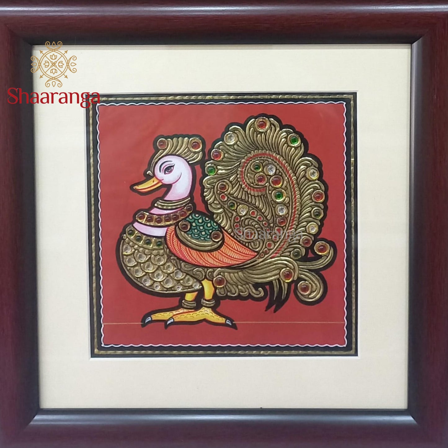 9x9 Bird Tanjore Painting with 22K Gold Work