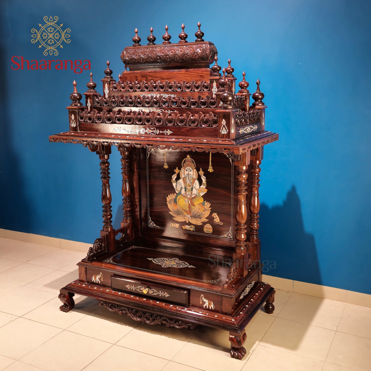 59 Inches Rosewood Mandir – Traditional South Indian Style Home Temple