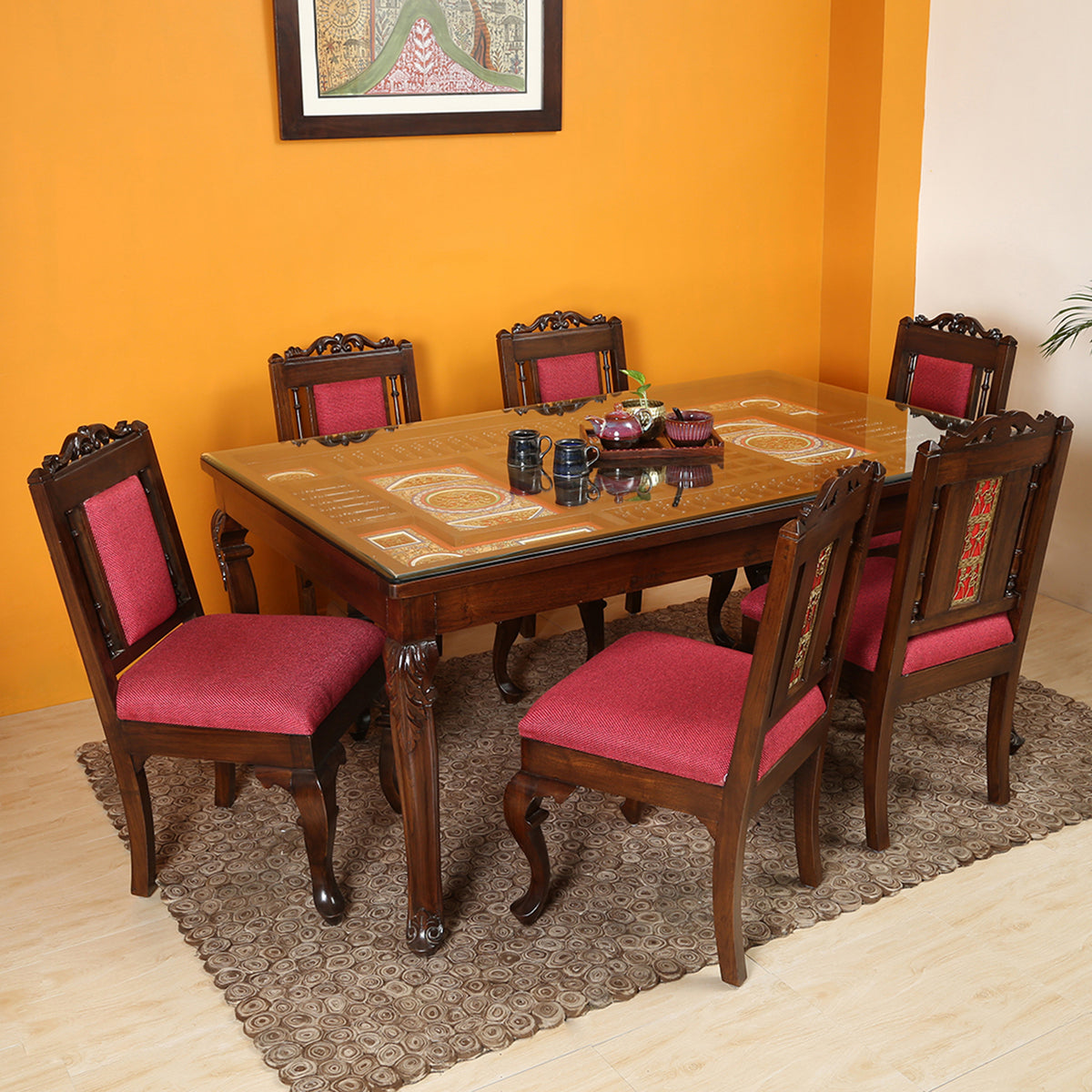 Recto 6 Seater Dining Table in Teakwood with Walnut Finish (30x66x42)