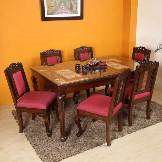 Recto 6 Seater Dining Table in Teakwood with Walnut Finish (30x66x42)