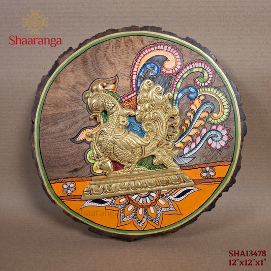 12 Inches Brass Annapakshi With Round Wooden Frame