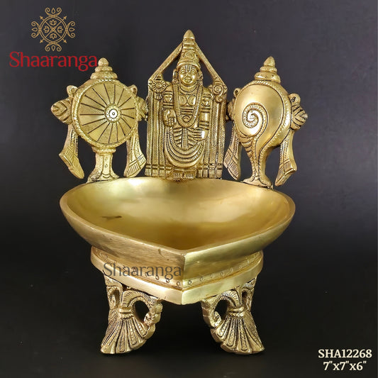 7 Inches Brass Deepam With Balaji