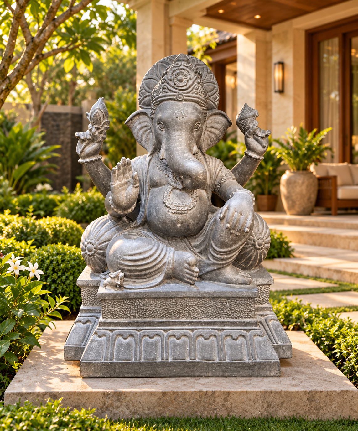 25 Inches Royal Ganesha in Black Marble — Majesty Meets Divine Grace