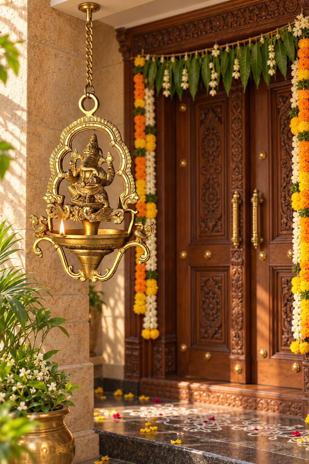 11 inches Brass Ganesha Hanging Lamp — A Divine Welcome to Every Beginning