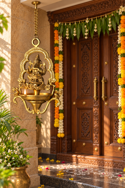 11 inches Brass Ganesha Hanging Lamp — A Divine Welcome to Every Beginning
