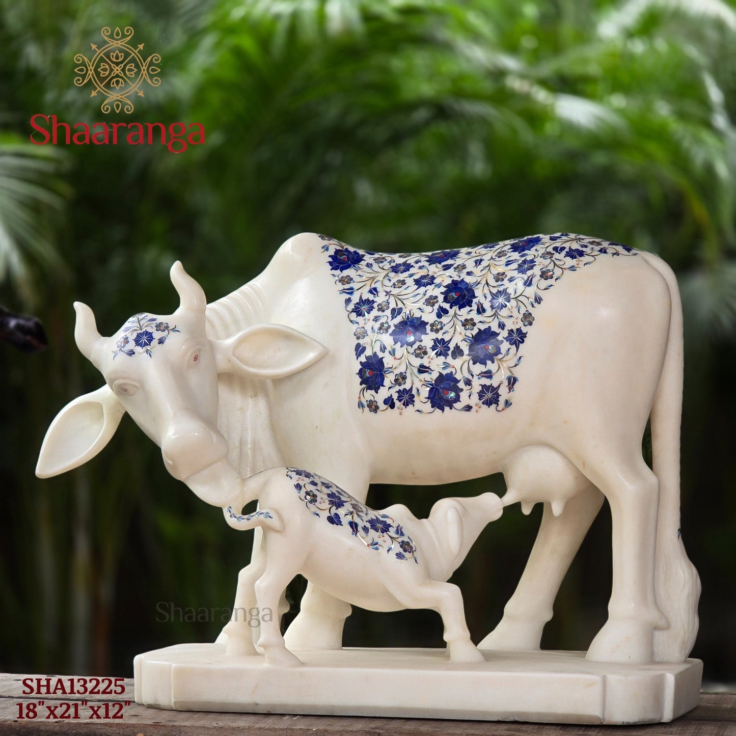 18 Inches Marble Cow & Calf with special inlay work