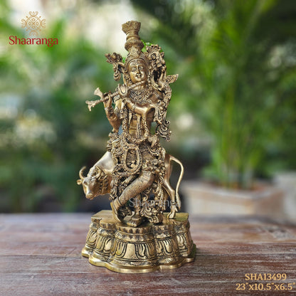 23 Inches Brass Cow Krishna