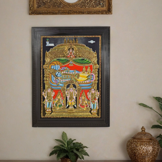 28x22 Inches Sri Ranganatha Swamy Tanjore Painting with 22K Gold work
