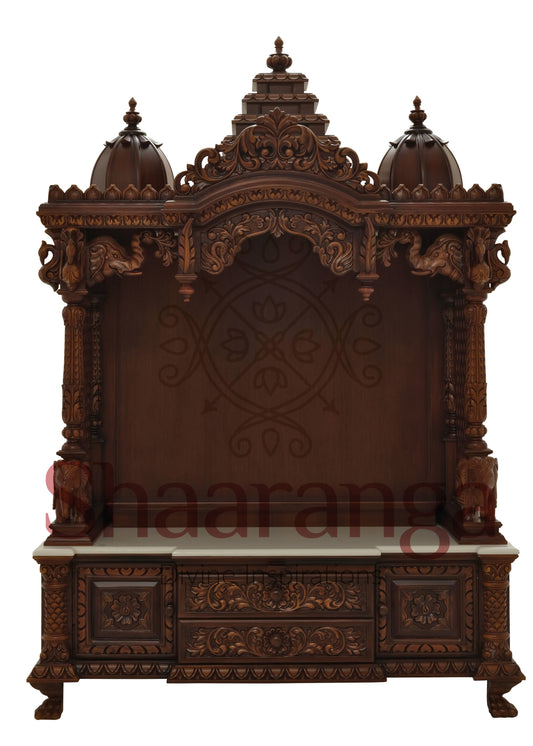 Shaaranga Premium Teakwood Temple with Triple Domes & Elephant Pillars