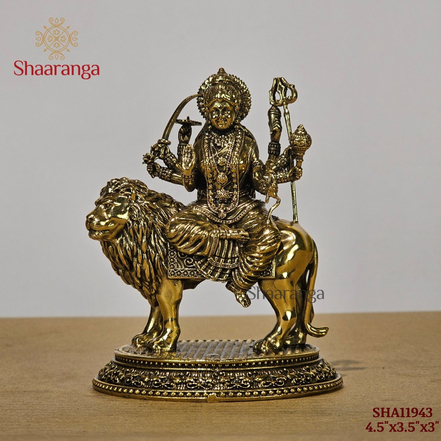 4.5 Inches Fine Brass Durga devi on Lion with Base
