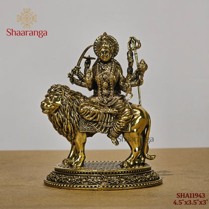 4.5 Inches Fine Brass Durga devi on Lion with Base