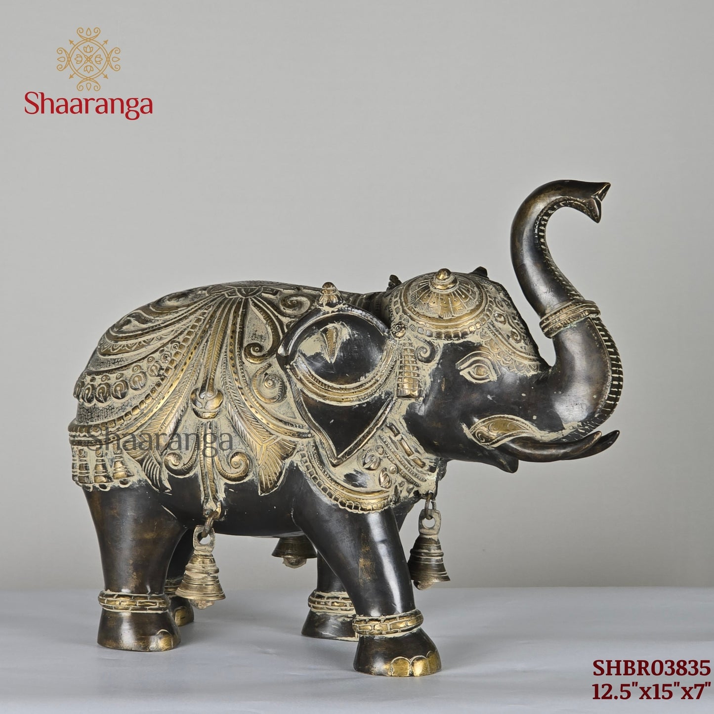12.5 Inches Brass Elephant with Bell - Traditional Indian Temple Decor