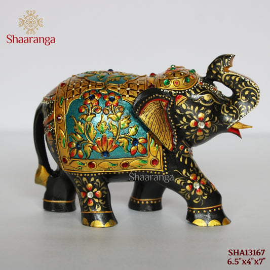 6.5 Inches Wood Elephant Painting