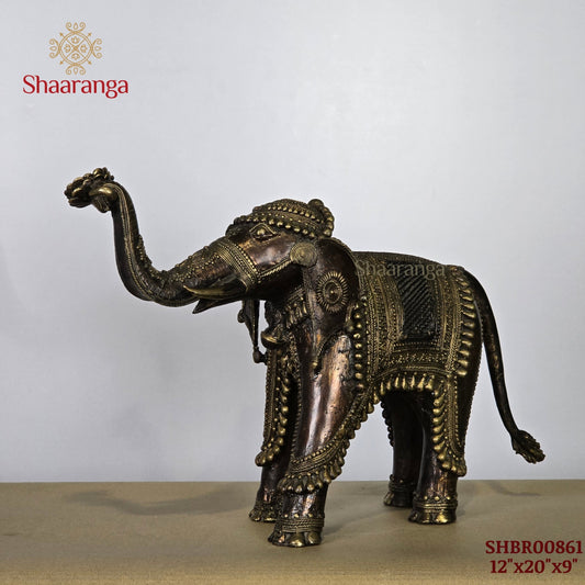 12 Inches Brass Elephant with Flower