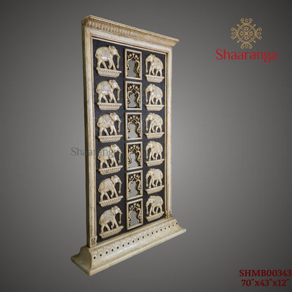 70 Inches Marble Elephant Panel with Multi-Layered Carving – Shaaranga Luxury Statement