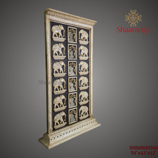 70 Inches Marble Elephant Panel with Multi-Layered Carving – Shaaranga Luxury Statement