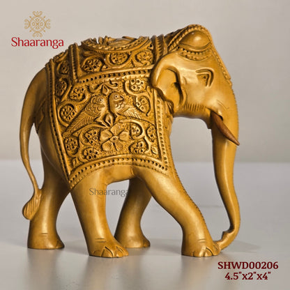 4.5 Inches Wooden Elephant with Double Parrot Carved