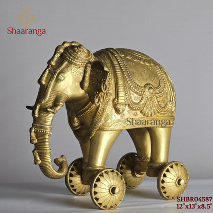 12 Inches Brass Elephant on Wheel