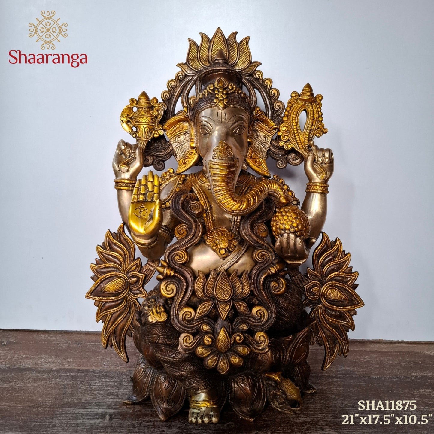 21 Inches Brass Three Tone Ganesha Lotus