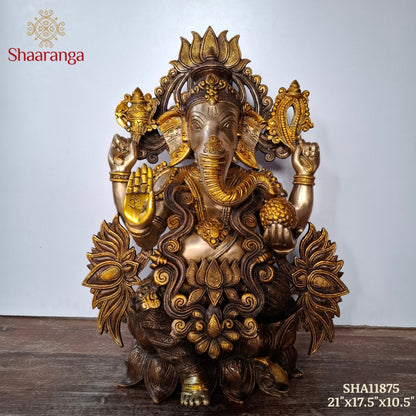 21 Inches Brass Three Tone Ganesha Lotus