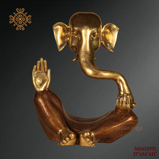 17 Inches Brass Modern Ganesha Sitting Idol with Two Tone finish.
