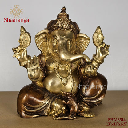 13 Inches Brass Two Tone Ganesha